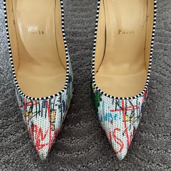 Christian Louboutin Decolette 554 100 Paillette Pump Sequin Multicolor Size 37.5 - Picture 4 of 15